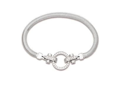 Bracciale Maglia Serpente Piatta 4,5 Mm, Chiusura A Moschettone Tonda Con Zirconi, 17 Cm, Argento 925 Rod