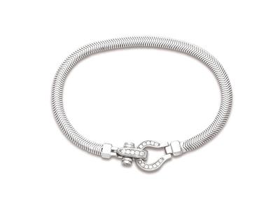 Bracciale Con Catena A Serpente Di 4,5 Mm, Chiusura Ovale Con Zirconi, 18 Cm, Argento 925 Rodiato