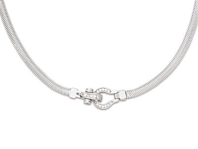 Collana Maglia Serpente Piatta 4,5 Mm, Chiusura Ovale Con Zirconi, 44 Cm, Argento 925 Rodiato