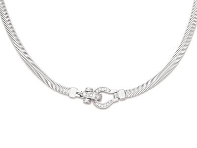 Collana Con Catena A Serpente Di 4,5 Mm, Chiusura Ovale Con Zirconi, 44 Cm, Argento 925 Rodiato - Immagine Standard - 1