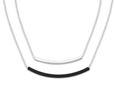 Collana A 2 Fili Con Tubi Sfumati Laccati Neri, 423 Cm, Argento 925 Rodiato