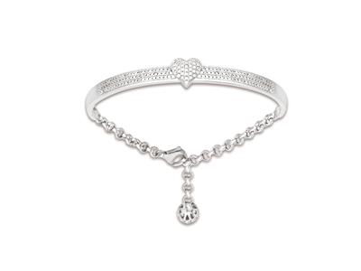Bracciale Semirigido Regolabile 5 Mm, Motivo Cuore Con Zirconi, 56 Mm,argento 925 Rodiato