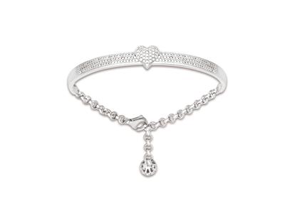 Bracciale Regolabile, Semirigido 5 Mm, A Forma Di Cuore Con Zirconi, 56 Mm, Argento 925, Rodiato - Immagine Standard - 1