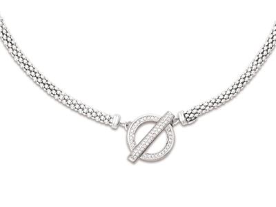Collana Maglia Pop Corn 4,5 Mm, Chiusura Con Zirconi, 43 Cm, Argento 925 Rodiato
