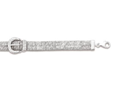Bracciale Cintura Intrecciata Da 10mm, Fibbia In Ossido Di Zirconio, 19 Cm, Argento 925 Rodiato