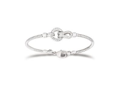 Bracciale Rigido Tubogaz 2,9 Mm, Motivo A Fibbia Con Zirconi, 60 X 50 Mm, Argento 925 Rodiato