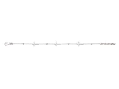 Bracciale A 3 Croci Su Catena Alternata A 4 Perle, 16-18 Cm, Argento 925 Rodiato