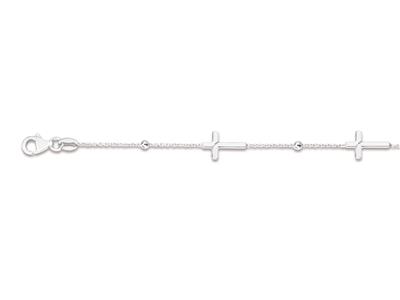 Bracciale A 3 Croci Su Catena Alternata A 4 Perle, 16-18 Cm, Argento 925 Rodiato - Immagine Standard - 2