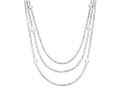 Collana A Girocollo Tennis Cz, Catena 3 Fili Pop Corn 1.8 MM Cadenti, 53+4 Cm, Argento 925 Rodiato - Immagine Standard - 2