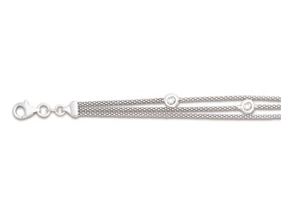Bracciale Tennis Con Zirconi, Catena Pop Corn A 3 Fili, 162 Cm, Argento 925 Rodiato