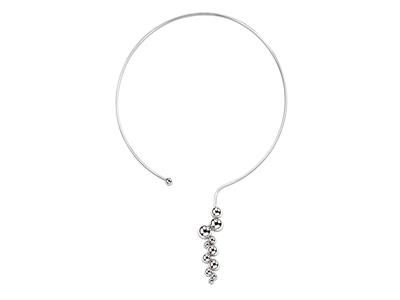 Collana Filo Massiccio 1,5 Mm, Grappolo Di Sfere Asimmetriche, 42 Cm, Argento 925 Rodiato