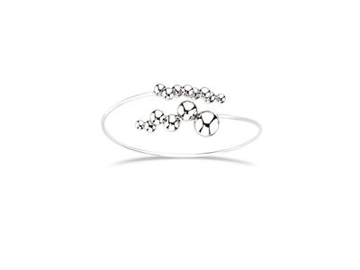 Bracciale Collana A Filo Pieno 1,5 Mm, Grappoli Asimmetrici Di Palline, 60 X 55 Mm, Argento 925 Rodio