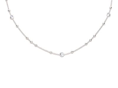 Collana Di Cristalli Bianchi E Sfere Su Catena, 41 Cm, Argento 925 Rodiato