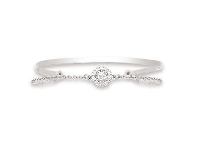 Bracciale Rigido Da 3 MM Con Catena, Motivo Con Zirconi, Argento 925 Rodiato