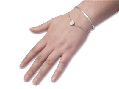 Bracciale Rigido Da 3 MM Con Catena, Motivo Con Zirconi, Argento 925 Rodiato - Immagine Standard - 2