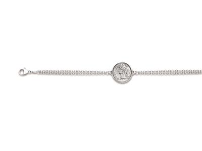 Bracciale A Catena Doppia, Pezzo Centrale, 19 Cm, Argento 925 Rodiato