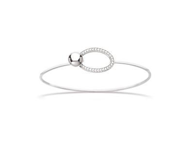 Bracciale Ovale Con Zirconi A Sfera, 60 X 50 Mm, Argento 925 Rodiato