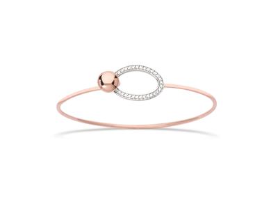 Bracciale Ovale Con Zirconi A Sfera, 60 X 50 Mm, Argento 925 Rh, Placcato Rosa - Immagine Standard - 1