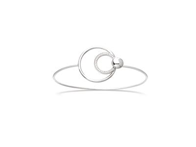 Bracciale Jonc, Design A Doppio Cerchio, Ossidi Di Zirconio, 62 X 52 Mm, Argento 925 Rodiato