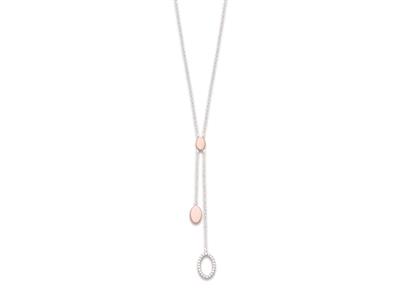 Collana A y, Motivo Doppia Catenacon Dischi E Ovale, 45 Cm, Argento 925, Rodiato, Placcato Rosa