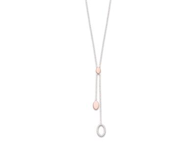 Collana y, Design A Doppia Catena Con Pastiglie E Ovale, 45 Cm, Argento Rodiato 925