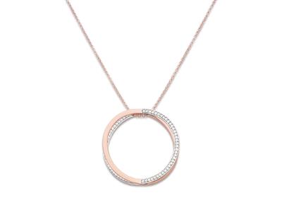 Collana Motivo Doppio Cerchio 34 Mmcon Zirconi Su Catena, 50-55 Cm, A Rgento 925 Rodiato Placcato Rosa