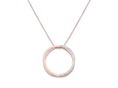 Collana A Doppio Cerchio 34 MM Con Zirconi Su Catena, 50-55 Cm, Argento 925 Rodiato - Immagine Standard - 1