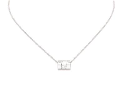 Collana Pendente Rondelle Con Zirconi Quadrati 13 X 10 Mm, 45 Cm, Argento 925 Rodiato - Immagine Standard - 1