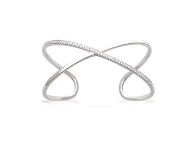 Bracciale Polsino Intrecciato Con Zirconi 27 Mm, 62 X 50 Mm, Argento 925 Rodiato