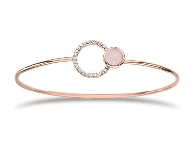 Bracciale Jonc, Cerchio Di Quarzo Rosa E Zirconi, 58 X 48 Mm, Argento 925, Placcato Rosa