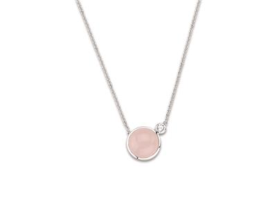 Collana Di Quarzo Rosa E Zirconi 12 Mm, 40-42 Cm, Argento 925 Rodiato