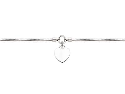 Bracciale Con Catena A Serpente 2 Mm, Ciondolo A Cuore 15 X 13 Mm, 17-20 Cm, Argento 925 Rodiato - Immagine Standard - 1