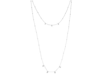 Collana Lunga, 2 File Di Ossidi Di Zirconio E Sfere, 20 Cm, Argento 925 Rodiato - Immagine Standard - 1