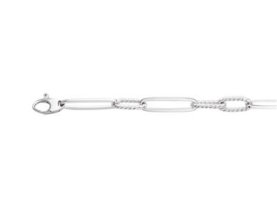 Bracciale Cavo Rettangolo Alternato 1/2 Liscio E Gadrooned, 20 Cm, Argento 925 Rh - Immagine Standard - 1