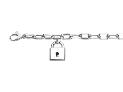 Bracciale A Maglie Rettangolari Cave Con Charm A Lucchetto, 19 Cm, Argento 925 Rh - Immagine Standard - 1