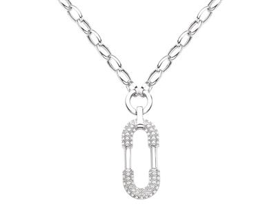 Collana Con Maglia Ovale Cava, Ovale E Cerchio Con Ossidi Di Zirconio, 45+3 Cm, Argento 925 Rh - Immagine Standard - 1