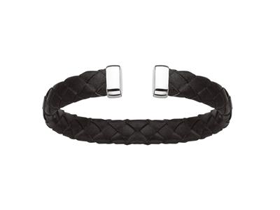 Bracciale In Pelle Nera Collana 9 Mm, 58 X 48 Mm, Argento 925 Rh