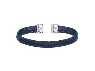 Bracciale Collana In Pelle Blu Con Ossido Di Zirconio 7 Mm, 58 X 48 Mm, Argento 925 Rh