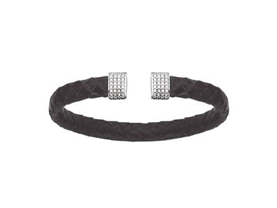 Bracciale Collana In Pelle Grigia Con Ossido Di Zirconio 7 Mm, 58 X 48 Mm, Argento 925 Rh - Immagine Standard - 1