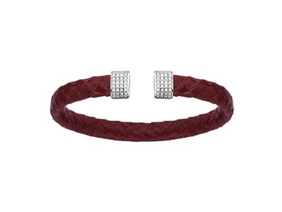 Bracciale In Pelle Bordeaux Con Ossido Di Zirconio 7 Mm, 58 X 48 Mm, Argento 925 Rh - Immagine Standard - 1