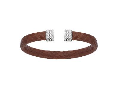 Bracciale Pelle Di Cammello Con Ossido Di Zirconio 7 Mm, 58 X 48 Mm, Argento 925 Rh