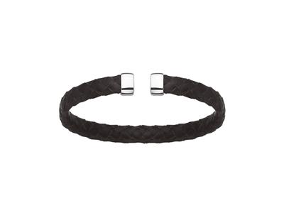 Bracciale Nero Collana In Pelle 7 Mm, 58 X 48 Mm, Argento 925 Rh - Immagine Standard - 1