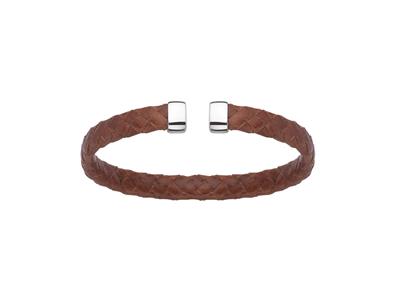 Bracciale Jonc In Pelle Di Cammello 7 Mm, 58 X 48 Mm, Argento 925 Rh - Immagine Standard - 1