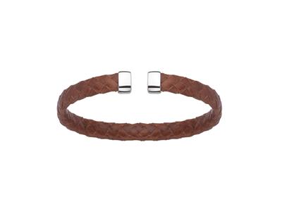 Bracciale Jonc In Pelle Di Cammello 7 Mm, 58 X 48 Mm, Argento 925 Rh - Immagine Standard - 1