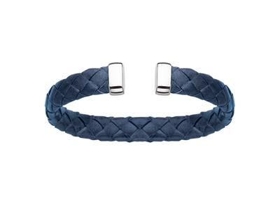 Bracciale In Pelle Blu Collana 9 Mm, 58 X 48 Mm, Argento 925 Rh