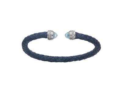 Bracciale Rotondo In Pelle Con Ossidi Di Zirconio Blu E Cristalli Blu 5 Mm, 58 X 48 Mm, Argento 925 Rh - Immagine Standard - 1