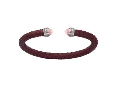 Bracciale Bracciale Rotondo In Pelle 5 Mm, Con Ossidi Di Zirconio E Cristalli Rosa, 58 X 48 Mm, Argento 925 Rh - Immagine Standard - 1