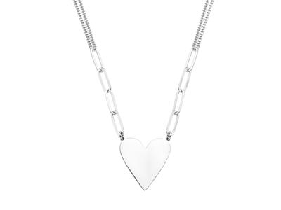 Collana, Catena A Maglie Doppie, Con Grande Ciondolo A Cuore, 38+5 Cm, Argento 925 - Immagine Standard - 1