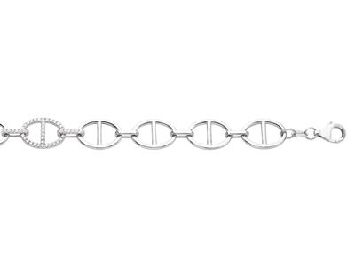 Bracciale Navy, Maglia Centrale Con Cristalli, 17+3 Cm, Argento 925 Rh - Immagine Standard - 1