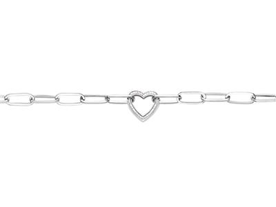 Bracciale A Maglie Rettangolo, Cuore Centrale Con Cristalli, 17+3 Cm, Argento 925 Rh - Immagine Standard - 1